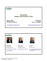Checklists: Simple and Powerful Tools