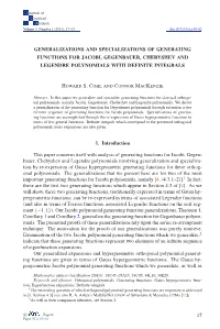 Generalizations and Specializations of Generating Functions for Jacobi, Gegenbauer, Chebyshev and Legendre Polynomials with Definite Integrals