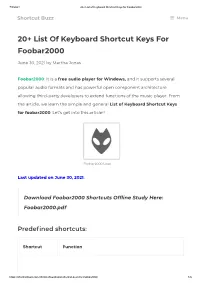 20+ List of Keyboard Shortcut Keys for Foobar2000