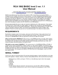 RCA 1802 BASIC Level 3 Ver. 1.1 User Manual