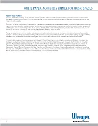 White Paper: Acoustics Primer for Music Spaces