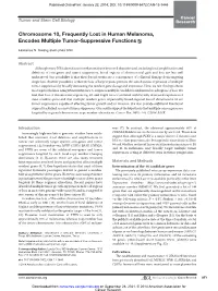 Chromosome 10, Frequently Lost in Human Melanoma, Encodes Multiple Tumor-Suppressive Functions