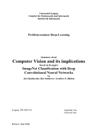 Computer Vision and Its Implications Based on the Paper Imagenet Classification with Deep Convolutional Neural Networks by Alex Krizhevsky, Ilya Sutskever, Geoffrey E