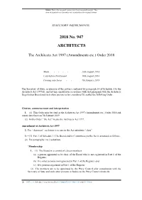 The Architects Act 1997 (Amendments Etc.) Order 2018