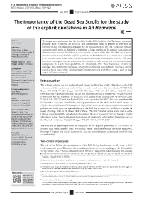 The Importance of the Dead Sea Scrolls for the Study of the Explicit Quotations in Ad Hebraeos