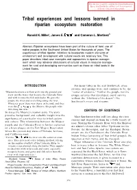 Tribal Experiences and Lessons Learned in Riparian Ecosystem Restoration