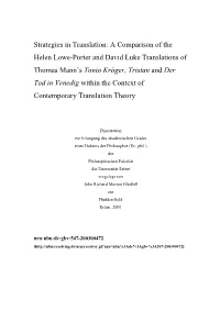 A Comparison of the Helen Lowe-Porter and David Luke