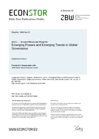 Emerging Powers and Emerging Trends in Global Governance