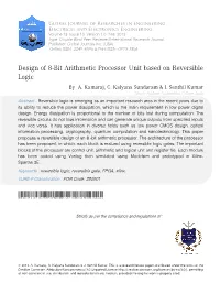 Design of 8-Bit Arithmetic Processor Unit Based on Reversible Logic by A