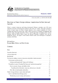 Directions in China's Foreign Relations-Implications for East Asia