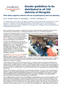 Gender Guidelines to Be Distributed in All 330 Districts of Mongolia Pilot Study Supports National Roll-Out of Participatory Land Use Planning