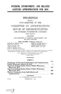 Interior, Environment, and Related Agencies Appropriations for 2016