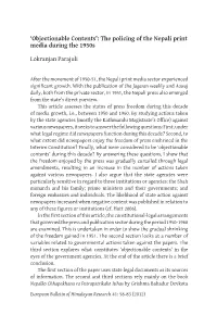 'Objectionable Contents': the Policing of the Nepali Print Media During The