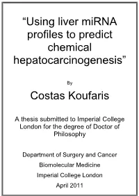 Using Liver Mirna Profiles to Predict Chemical Hepatocarcinogenesis”