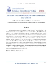 Application of Ict in Television Broadcasting: a Study of Nta Port Harcourt