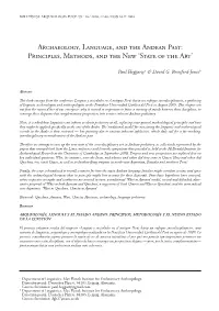 Archaeology, Language, and the Andean Past: Principles, Methods, and the New ‘State of the Art’