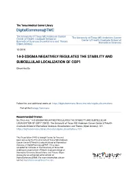 14-3-3Sigma Negatively Regulates the Stability and Subcellular Localization of Cop1