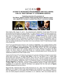 Acorn Tv Increases Programming and Exclusives for Its “Best British Tv” Streaming Service