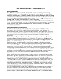 Prof. Mohan Munasinghe – Short CV (Nov