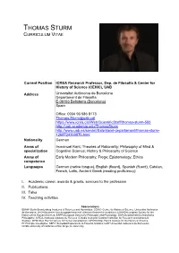 Thomas Sturm Curriculum Vitae