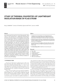 Study of Thermal Properties of Lightweight Insulation Made of Flax Straw