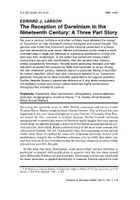 The Reception of Darwinism in the Nineteenth Century: a Three Part Story