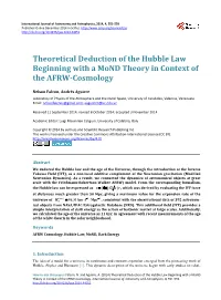 Theoretical Deduction of the Hubble Law Beginning with a Mond Theory in Context of the ΛFRW-Cosmology