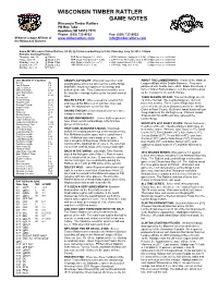 Wisconsin Timber Rattler Game Notes
