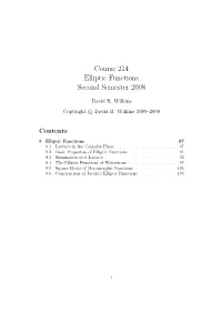 Course 214 Elliptic Functions Second Semester 2008
