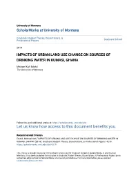 Impacts of Urban Land Use Change on Sources of Drinking Water in Kumasi, Ghana