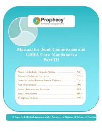 Manual for Joint Commission and OSHA Core Mandatories Part III