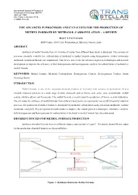 The Advances in Processes and Catalysts for the Production of Methyl Formate by Methanol Carbonylation – a Review