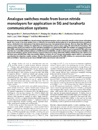 Analogue Switches Made from Boron Nitride Monolayers for Application in 5G and Terahertz Communication Systems