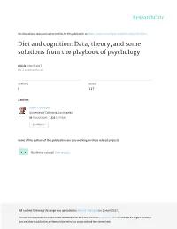 Diet and Cognition: Data, Theory, and Some Solutions from the Playbook of Psychology