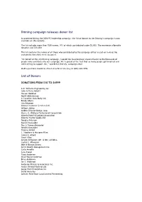 Dinning Campaign Releases Donor List List of Donors