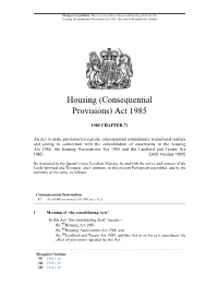 Housing (Consequential Provisions) Act 1985