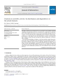 Journal of Informetrics Citations to Scientific Articles: Its Distribution And