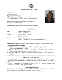 UNIVERSITY of CALCUTTA Sudeshna Lahiri Associate