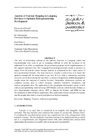 Analysis of Tourism Mapping in Lampung Province to Optimize Entrepreneurship Development