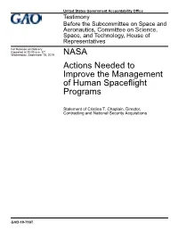 NASA: Actions Needed to Improve the Management of Human Spaceflight