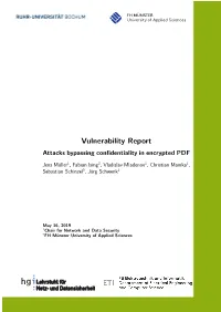 Vulnerability Report Attacks Bypassing Confidentiality in Encrypted PDF