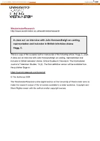 Westminsterresearch a Class Act: an Interview with Julie Hesmondhalgh