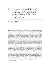 20 Linguistics and Second Language Acquisition: One Person with Two Languages