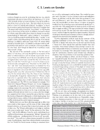C. S. Lewis on Gender Ann Loades Introduction Riess a Well a Continuing to Work on Farms
