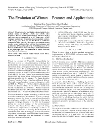 The Evolution of Wimax – Features and Applications