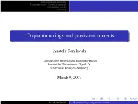 1D Quantum Rings and Persistent Currents