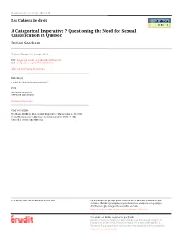 A Categorical Imperative ? Questioning the Need for Sexual Classification in Québec Dorian Needham