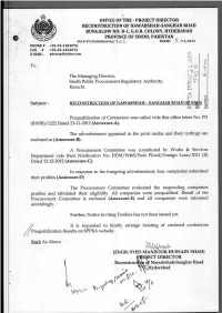 Project Director Reconstruction of Nawabshah-Sanghar Road Bungalow No: B-1, G.O.R