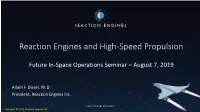 Reaction Engines and High-Speed Propulsion