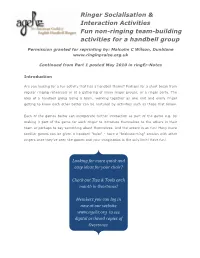 Ringer Socialisation & Interaction Activities Fun Non-Ringing Team
